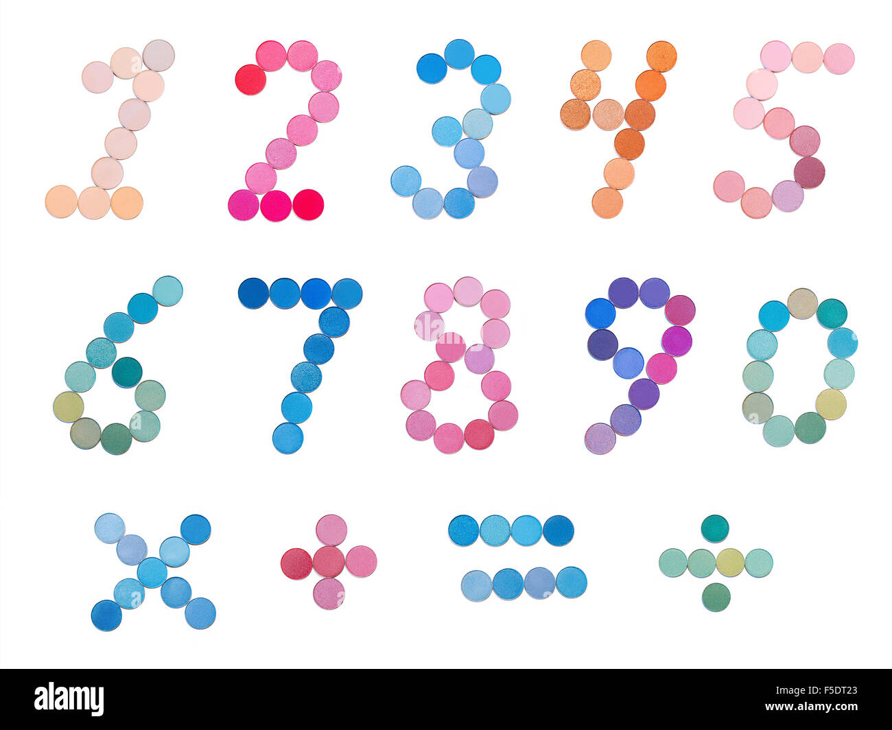 Numbers make with eyeshadow palettes isolated on white Stock Photo