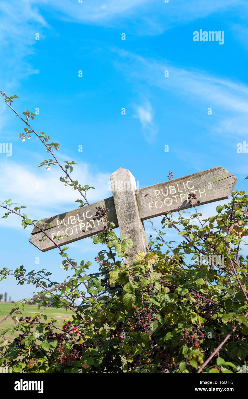 Public footpath trail sign, Nr Hadleigh Castle, Hadleigh, Essex, England, United Kingdom Stock Photo