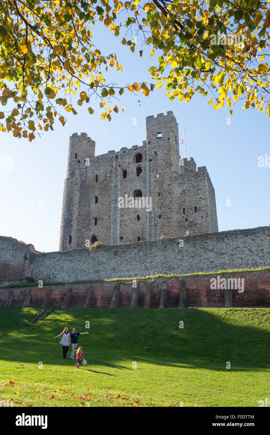 Rochester Castle and moat, Boley Hill, Rochester, Kent, England, United Kingdom Stock Photo
