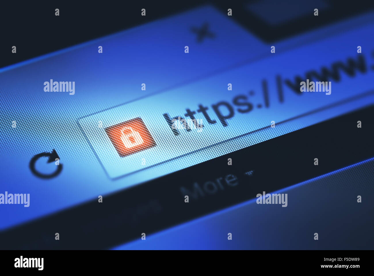 Closeup on the screen with depth of field and focus on the padlock. The image is a security concept in the search engine and web Stock Photo