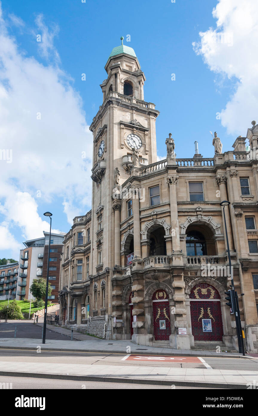 Town Hall Clock and The Brook Theatre, The Brook, Chatham, Kent, England, United Kingdom Stock Photo