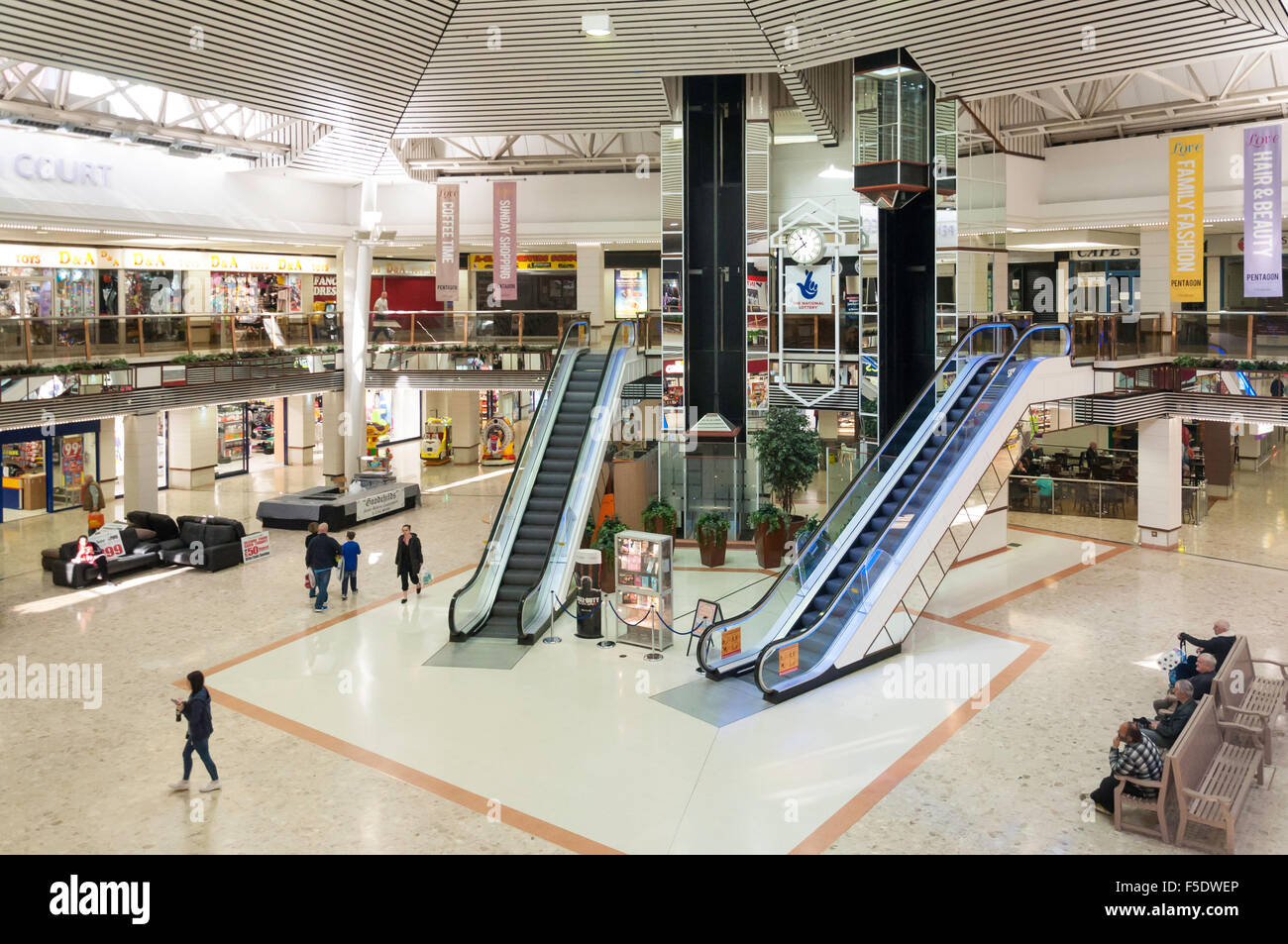 Atrium interior, Pentagon Shopping Centre, Chatham, Kent, England, United Kingdom Stock Photo