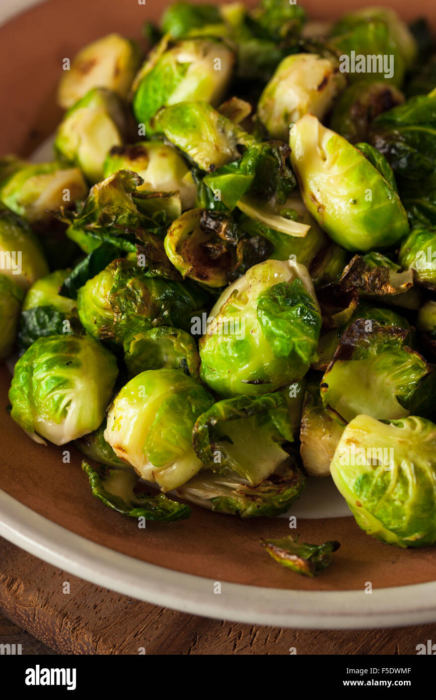 Homemade Roasted Brussel Sprouts with Salt and Pepper Stock Photo