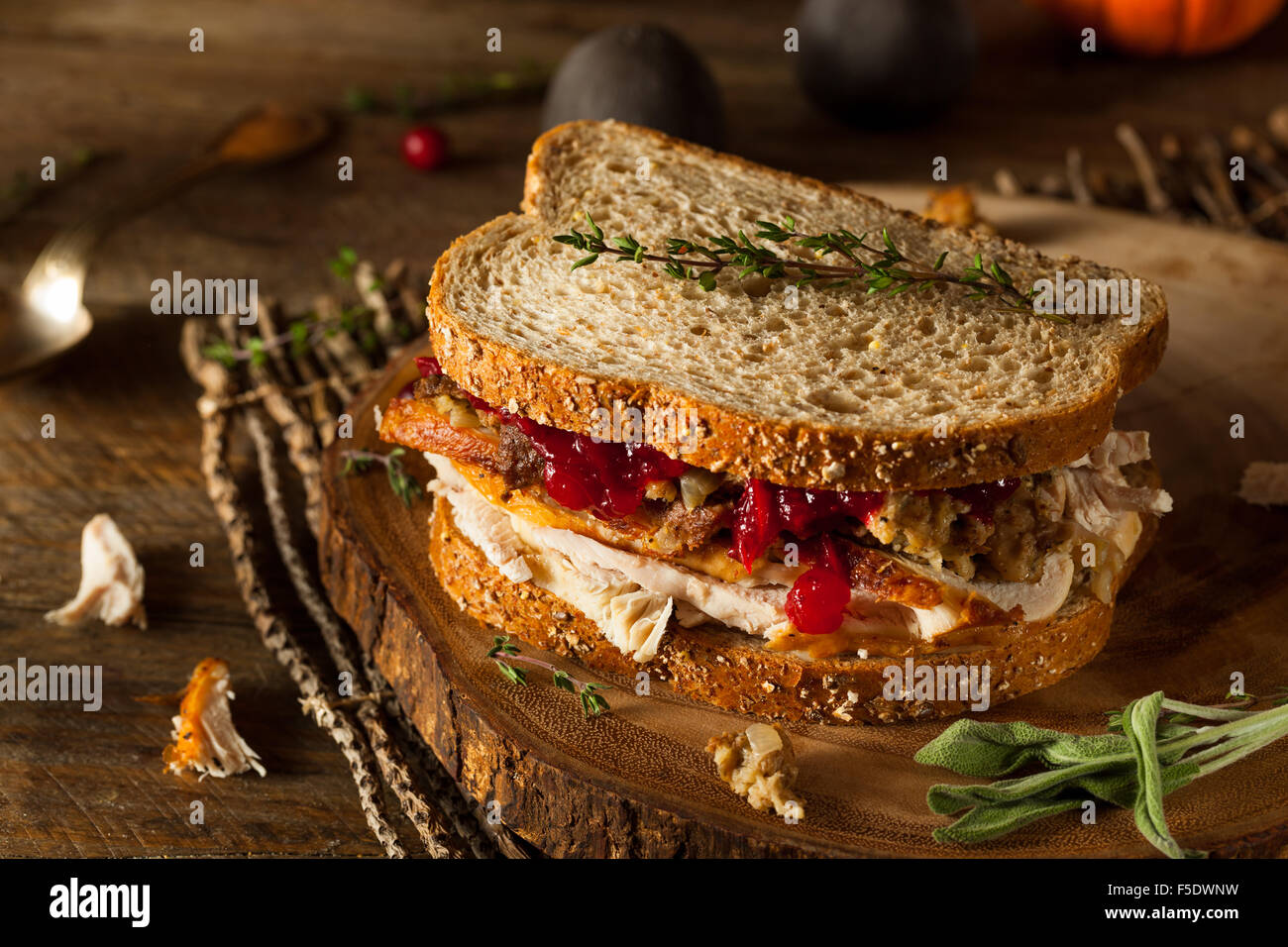 Homemade Leftover Thanksgiving Sandwich with Turkey Cranberries and