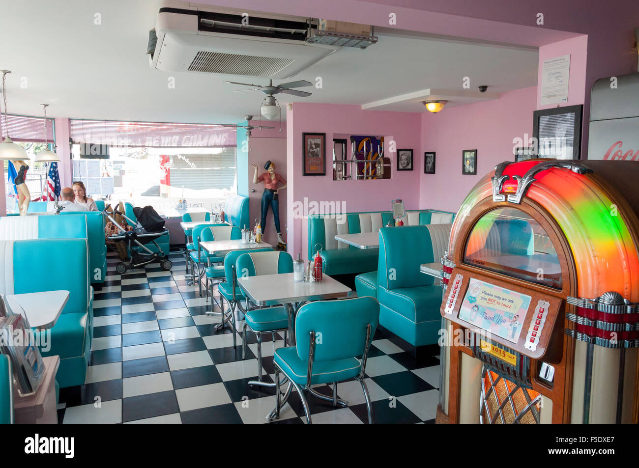 Interior of Bobby Jo's 50's Diner, Eastern Esplanade, Southend-on-Sea, Essex, England, United Kingdom Stock Photo