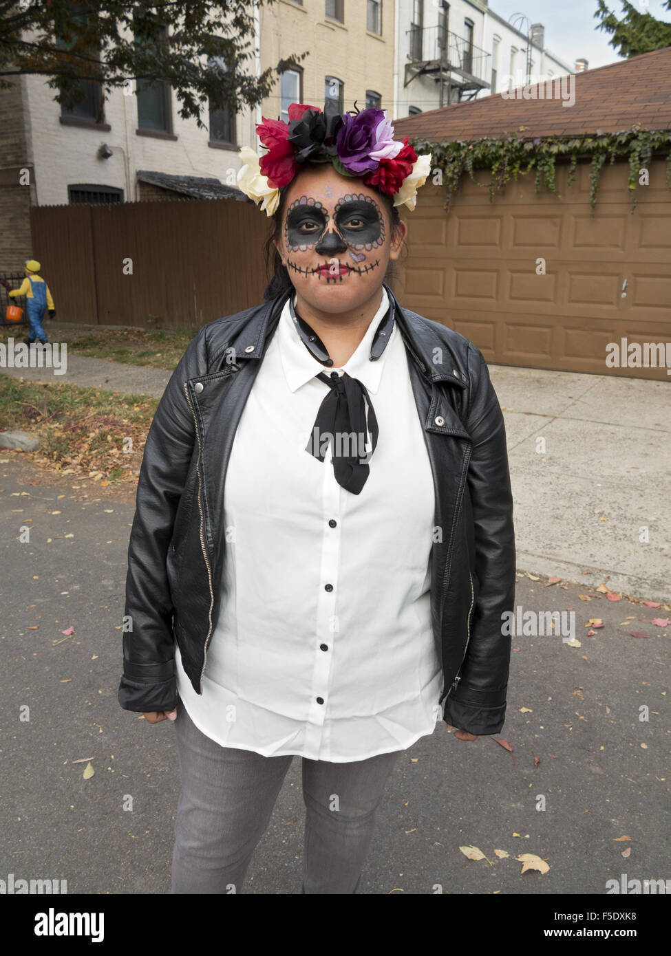 Mexican trick-or-treater in the Kensington section of Brooklyn, New York, 2015. Stock Photo