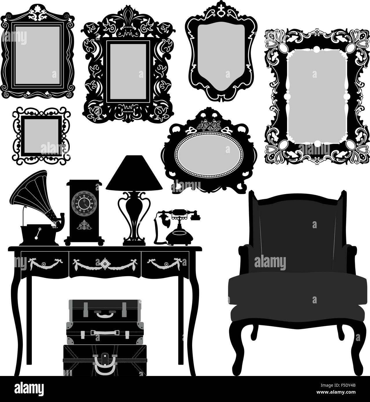 Antique Picture Frame Ornate Vintage Retro Museum Object Furniture Stock Vector
