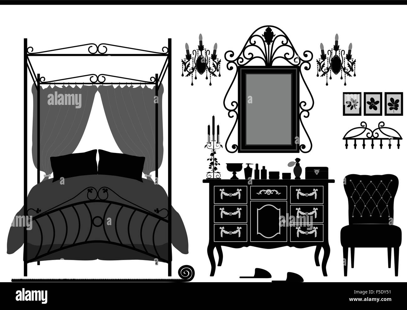 Royal Bedroom Room Old Antique Victorian Furniture Stock Vector