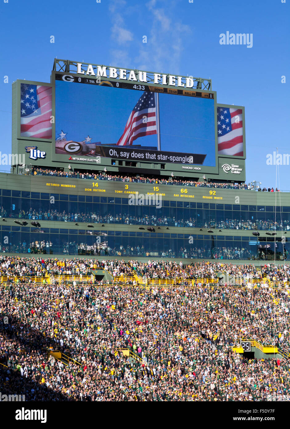 Lambeau Field in Green Bay, Wisconsin is home to the NFL football team Green Bay Packers. Stock Photo