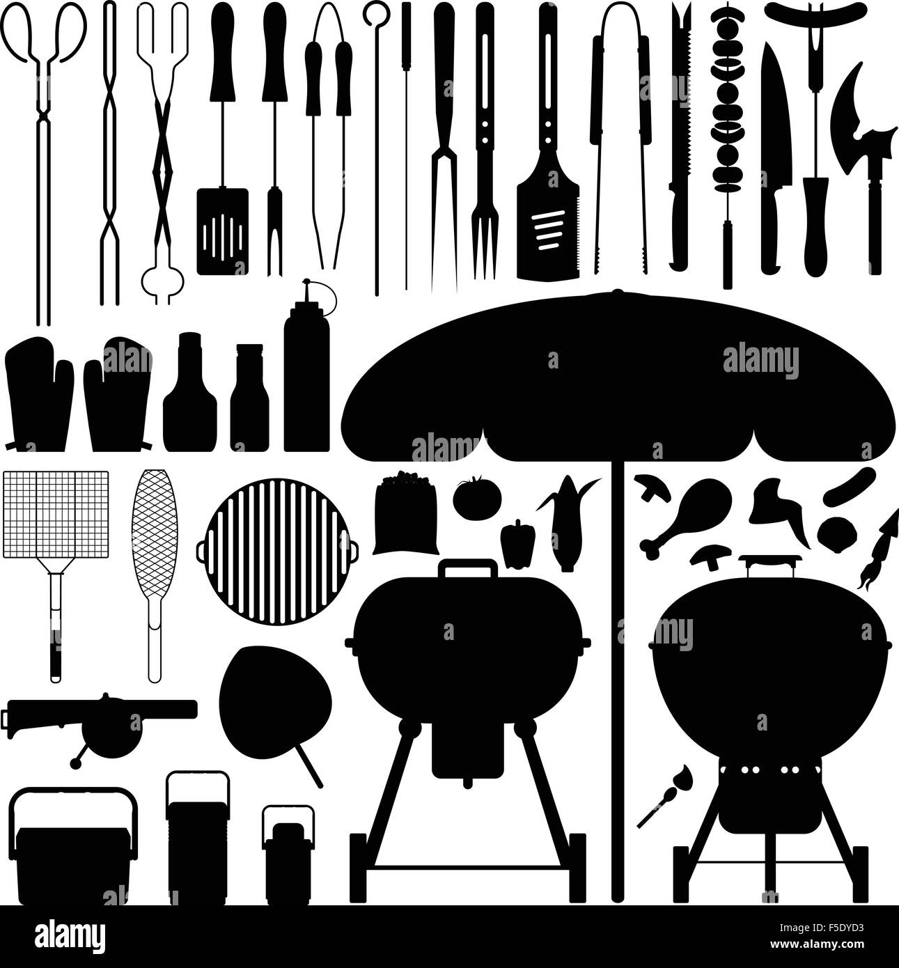 Barbecue grill set isolated Black and White Stock Photos & Images - Alamy