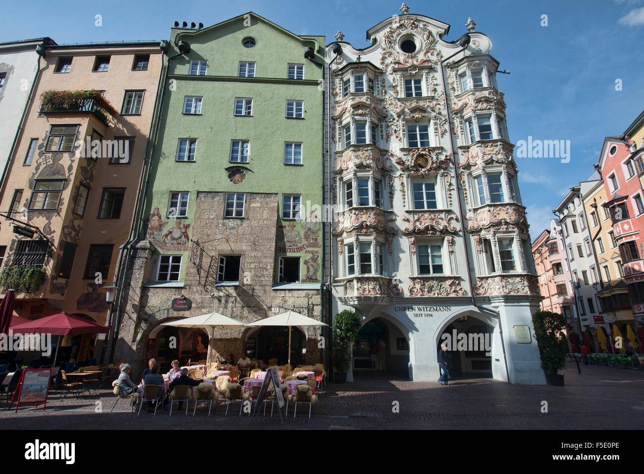 The beautiful Helblinghaus (Casa Helbling), a Baroque and Gothic building in the Old Town of Innsbruck, Austria Stock Photo
