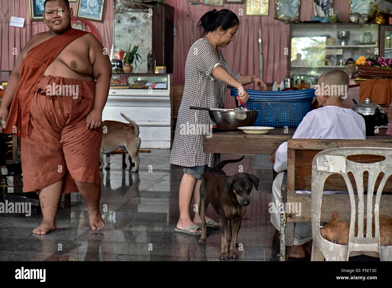 Obese child. Thailand monk, Southeast Asia Stock Photo