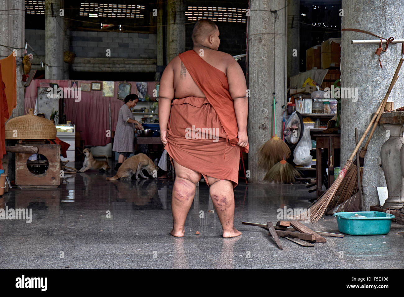 Obese child. Thailand monk, Southeast Asia Stock Photo