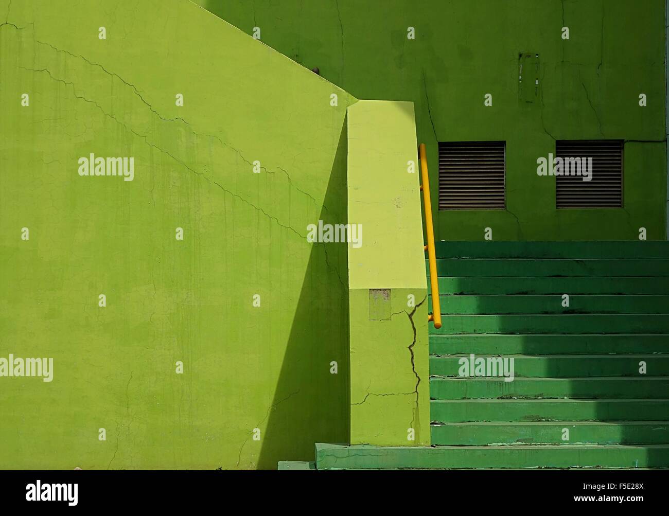 Architectural elements in various shades of green form an abstract image Stock Photo