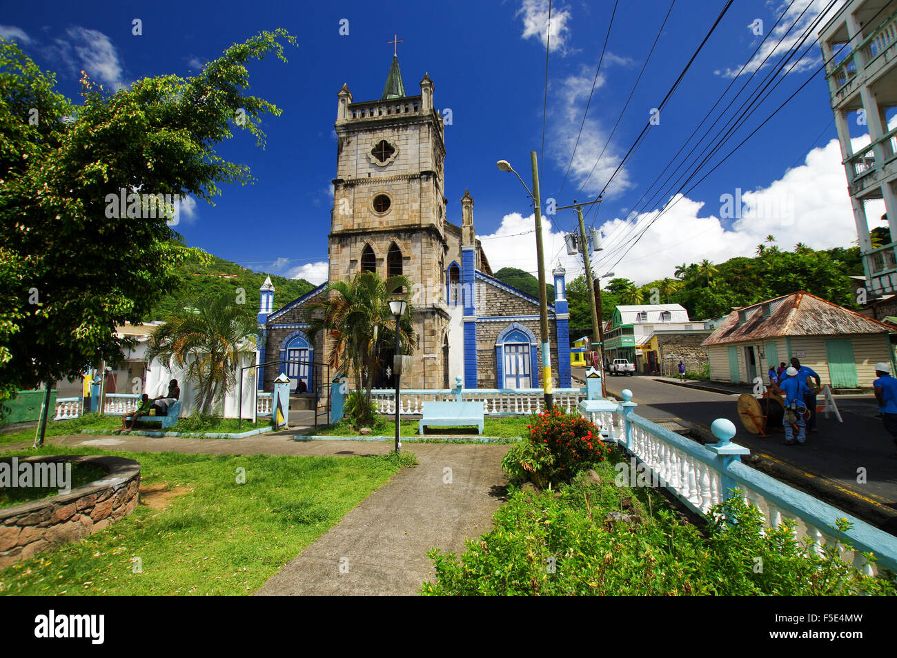 Colorful architecture of the town of Soufrière, Saint Lucia Stock Photo