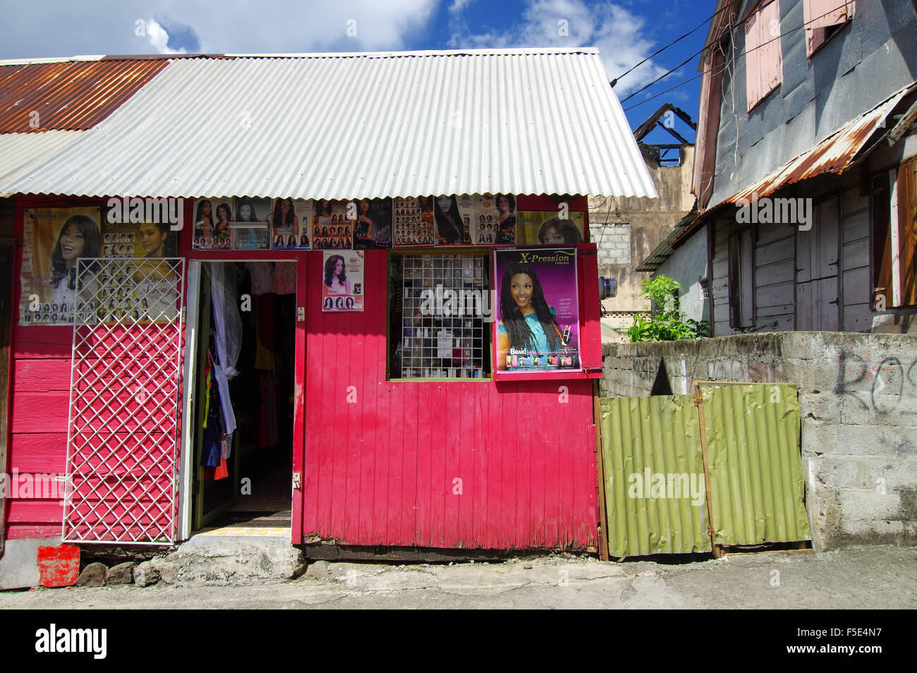 Colorful architecture of the town of Soufrière, Saint Lucia Stock Photo