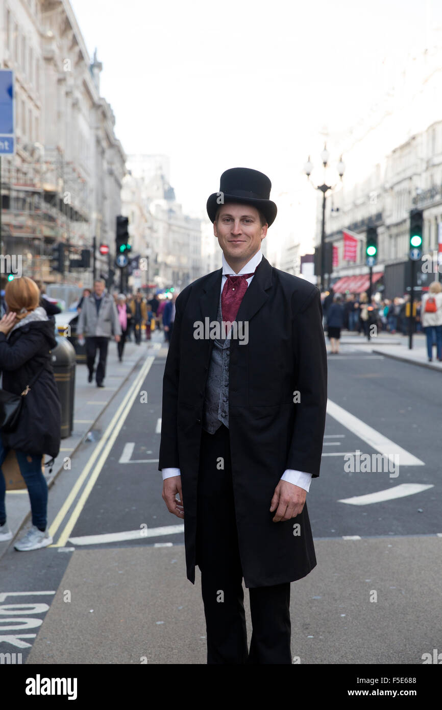 Man in a vintage suit with top hat at 