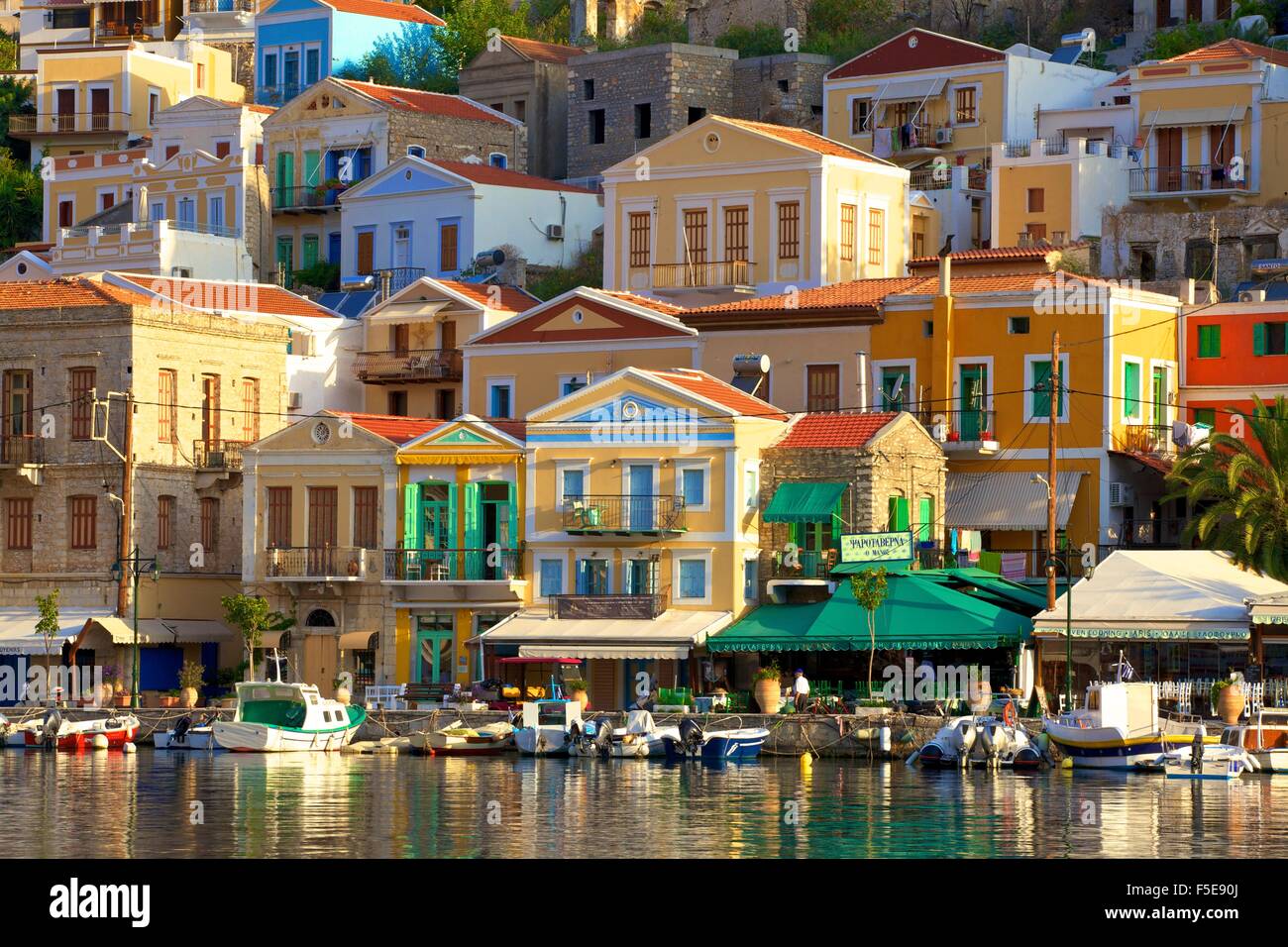 Symi Harbour, Symi, Dodecanese, Greek Islands, Greece, Europe Stock Photo