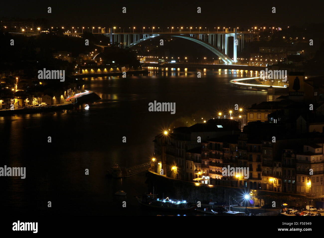 Arrabida bridge over Douro river at night Stock Photo