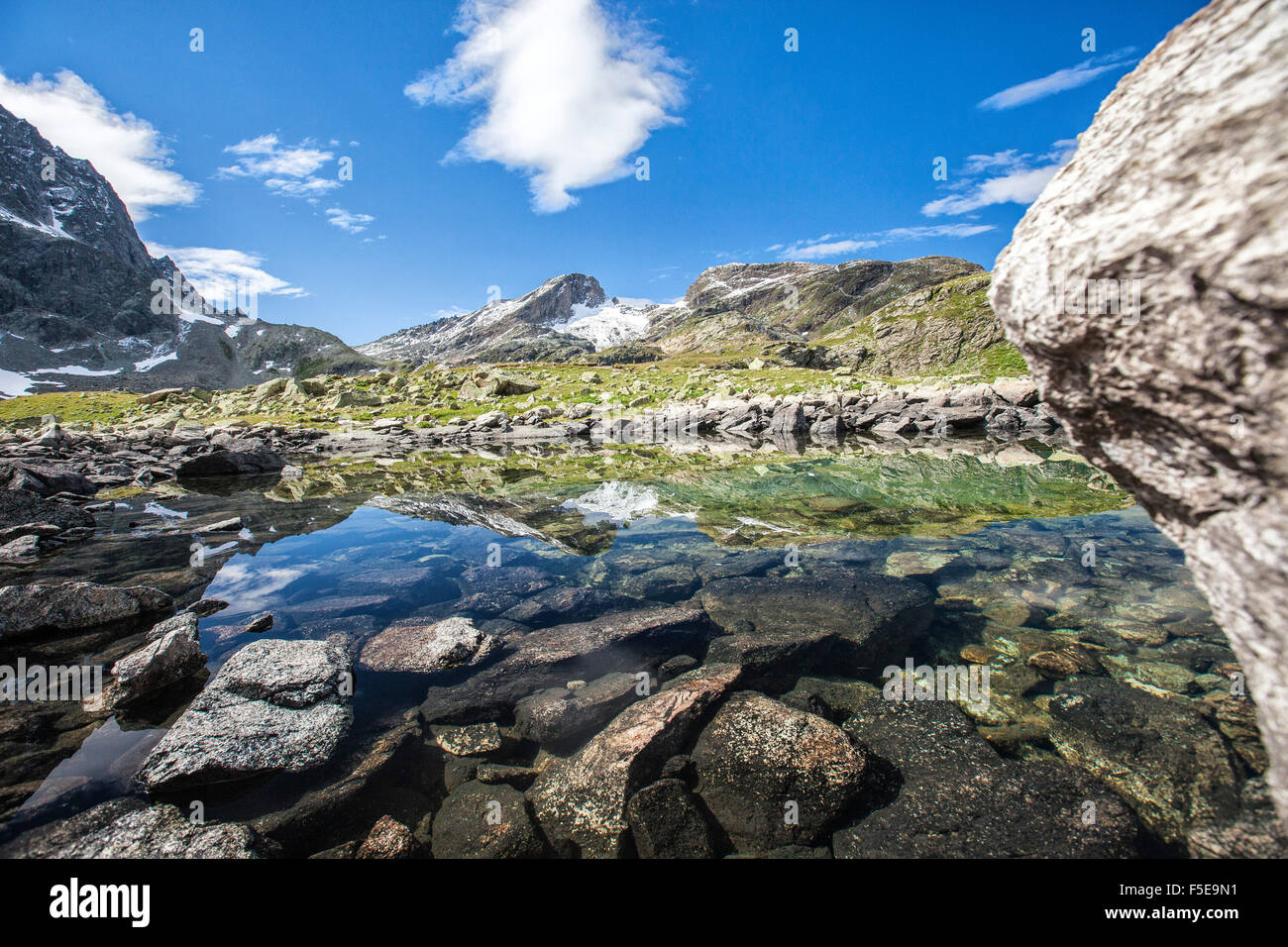 Summer day at Lake Grevasalvas, Engadine, Canton of Grisons (Graubunden), Switzerland, Europe Stock Photo