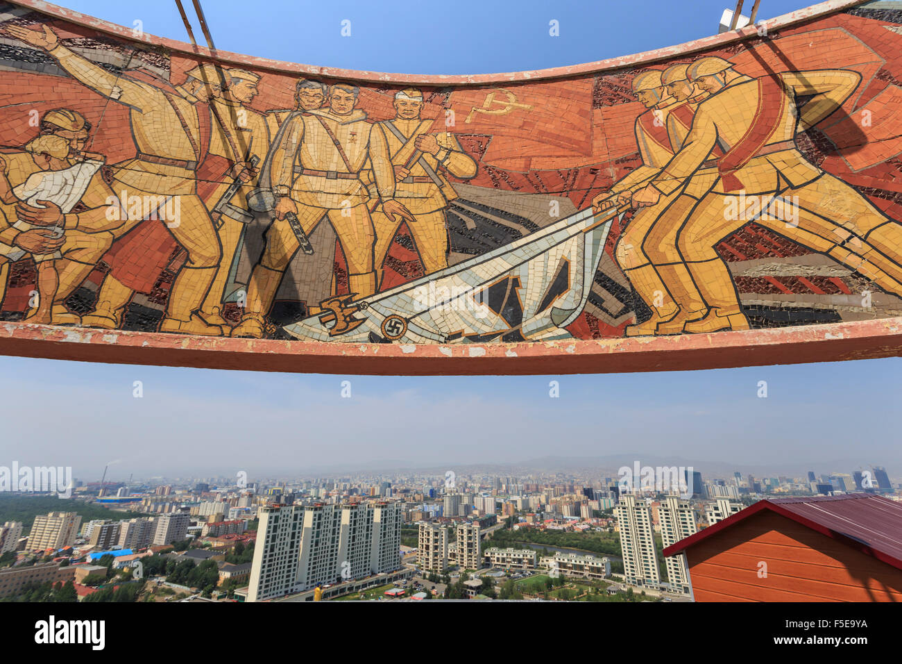 Elevated view of city, from Soviet era Memorial to Unknown Soldiers and Heroes, Zaisan Hill, Ulaanbaatar (Ulan Bator), Mongolia Stock Photo