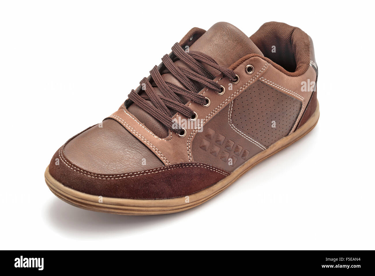 brown casual  leather shoe on white Stock Photo