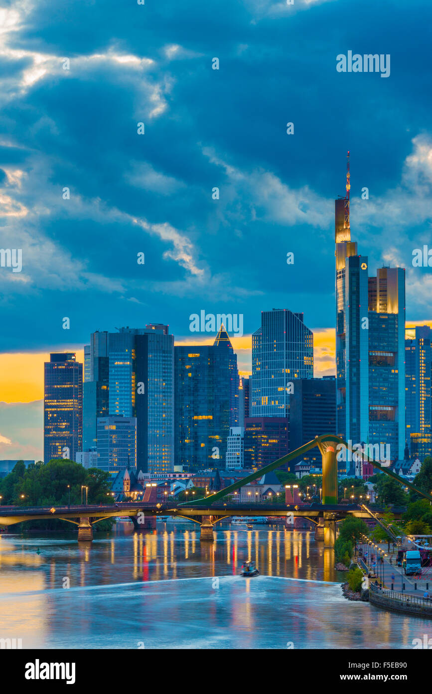 City skyline and River Main, Frankfurt am Main, Hesse, Germany, Europe Stock Photo