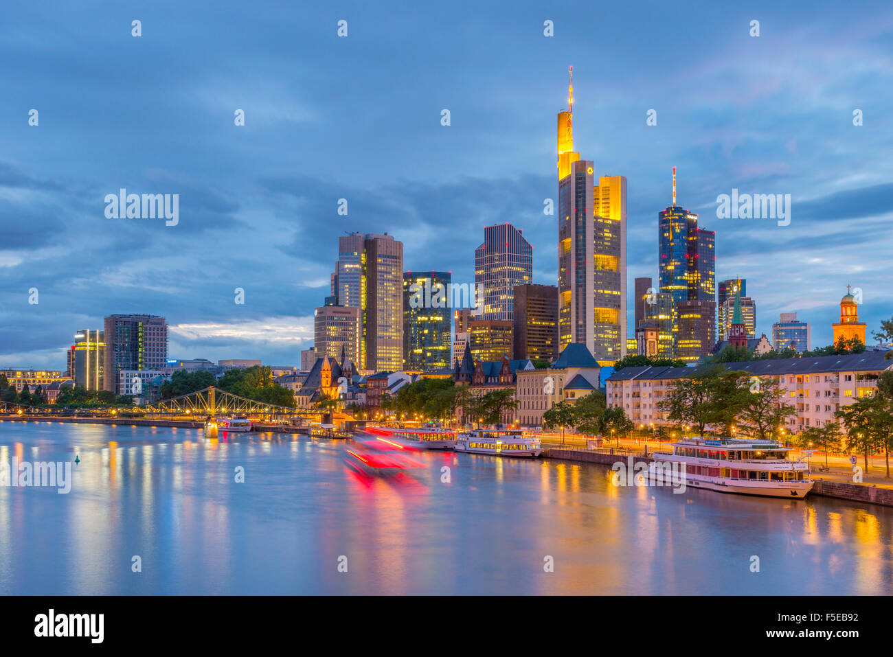 City skyline across River Main, Frankfurt am Main, Hesse, Germany, Europe Stock Photo