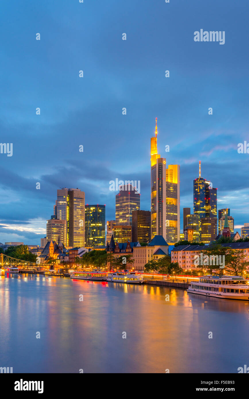 City skyline across River Main, Frankfurt am Main, Hesse, Germany ...