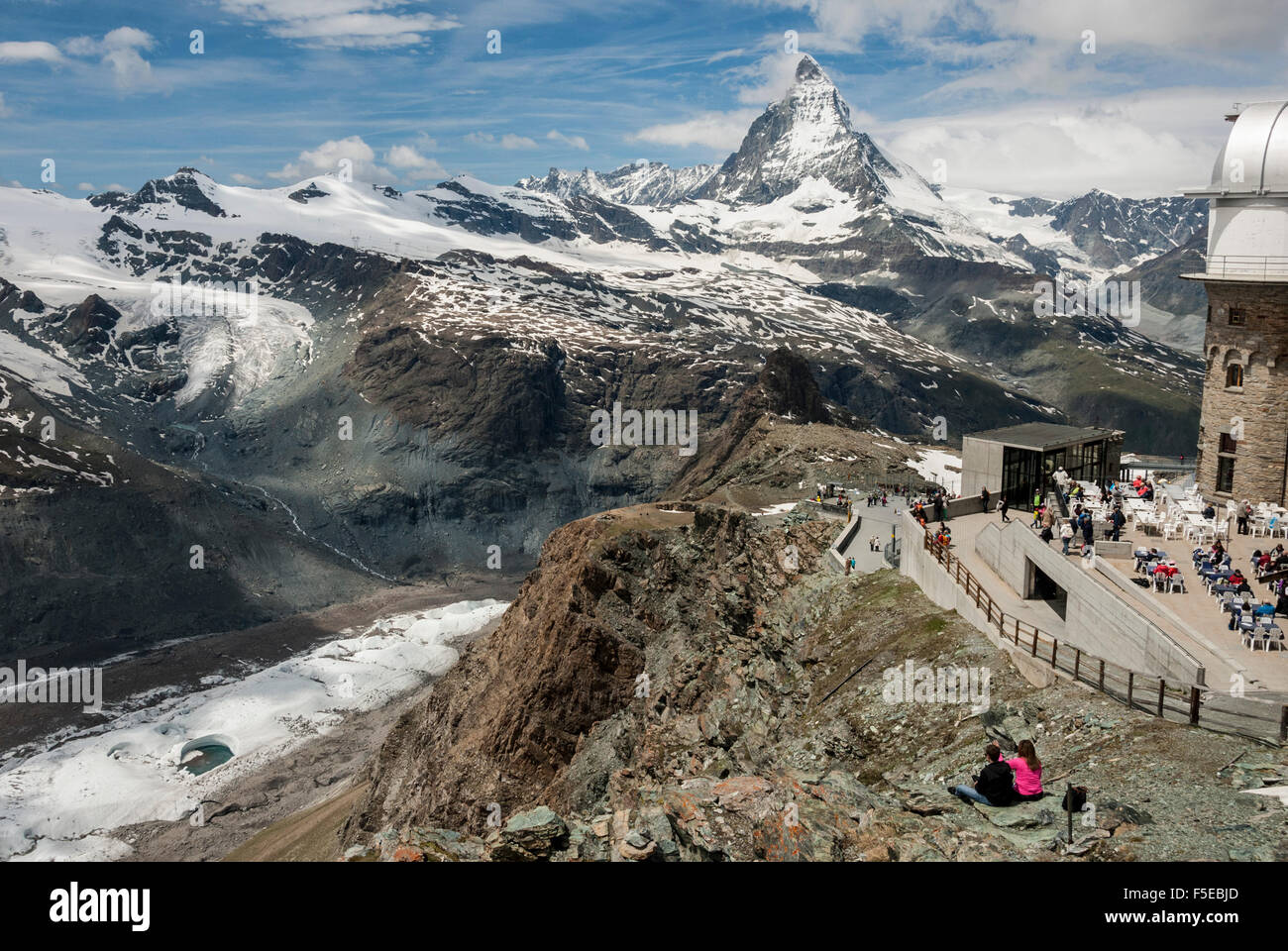 Gornegrat and Matterhorn, above Zermatt, Valais, Swiss Alps, Switzerland, Europe Stock Photo