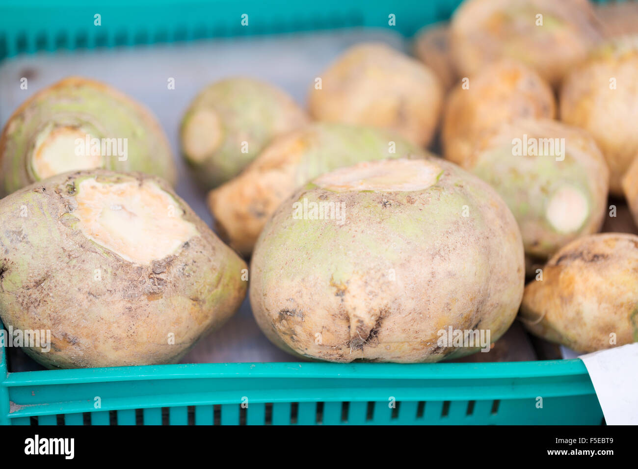 close up of swede or turnip at street market Stock Photo
