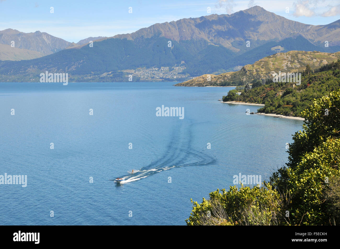 View of lake Wakatipu near Queenstown, South Island, New Zealand Stock ...