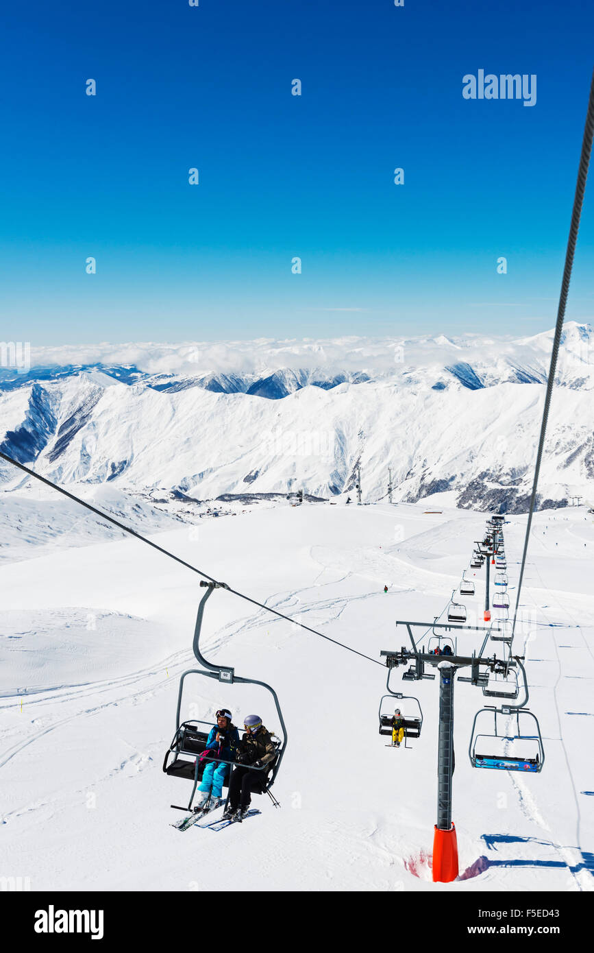 Ski lift, Gudauri ski resort, Georgia, Caucasus region, Central Asia, Asia Stock Photo