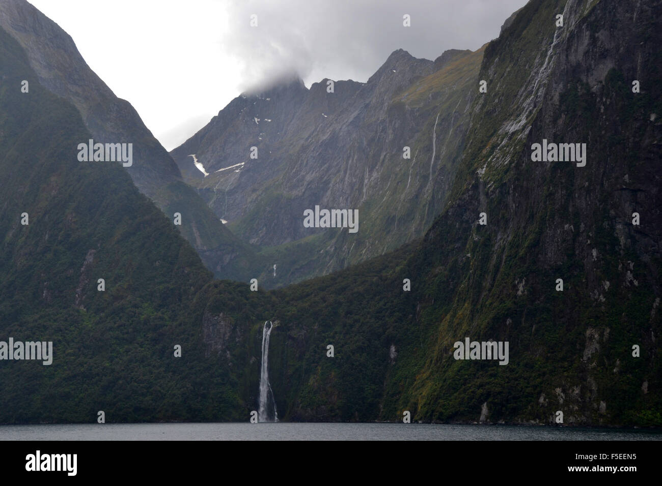 Waterfall at Milford Sound, Fiordland National Park, South Island, New Zealand Stock Photo