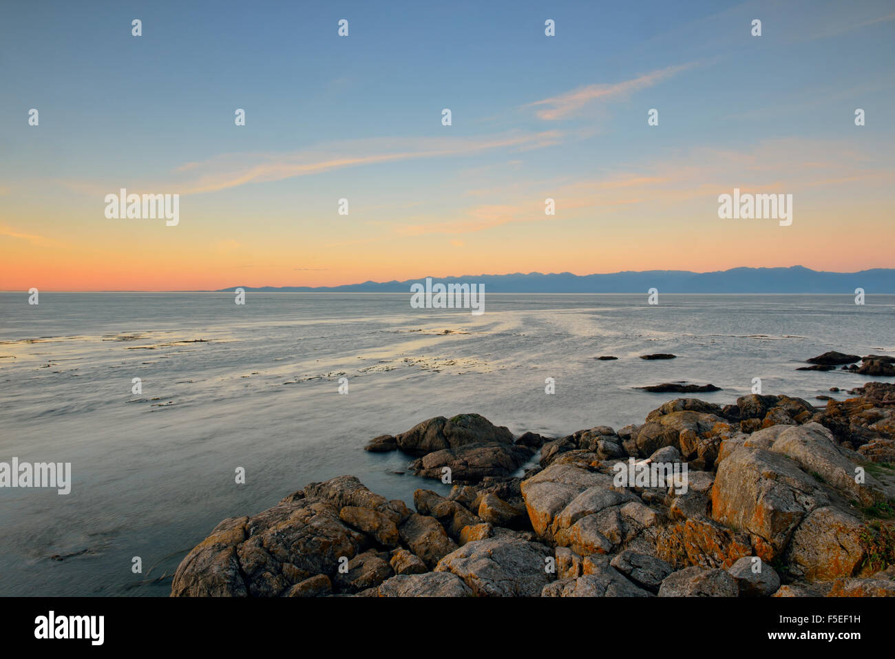Sunrise over the Trial Islands from Clover Point, Victoria, British ...