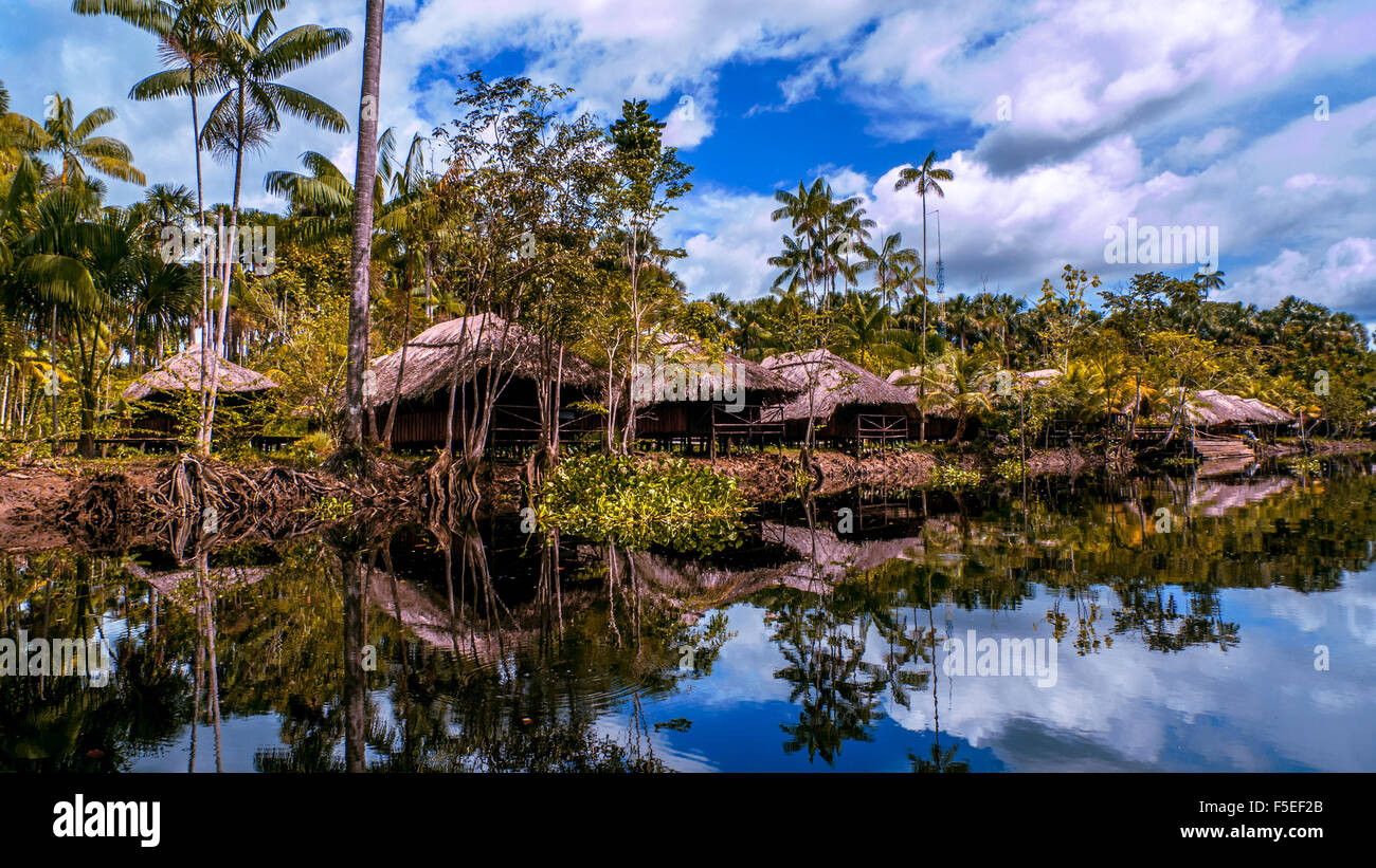 Huts of warao people, Orinoco Delta, Venezuela Stock Photo