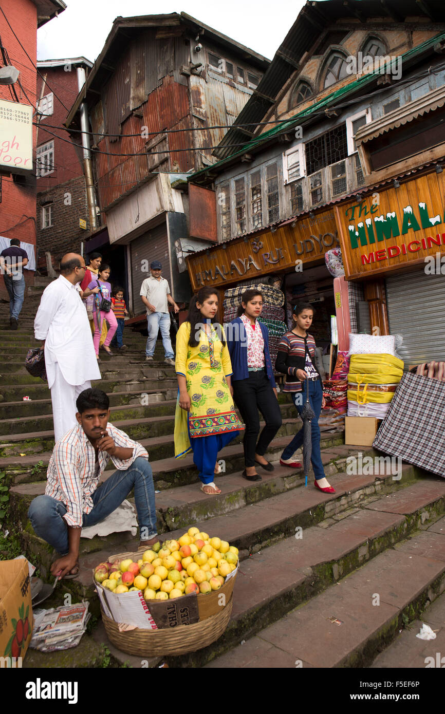 India, Himachal Pradesh, Shimla (Simla), people descending steps between Mall Road and Lower