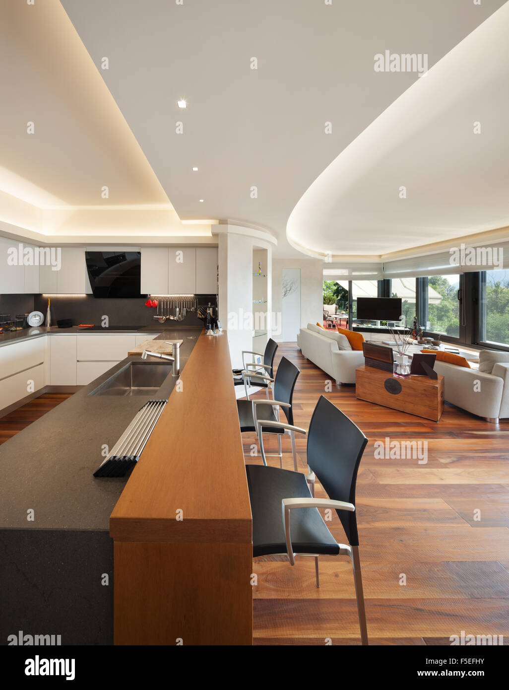 Interiors, beautiful modern kitchen of a luxury apartment Stock Photo ... - Luxury Apartment Buildings With Modern Kitchenettes