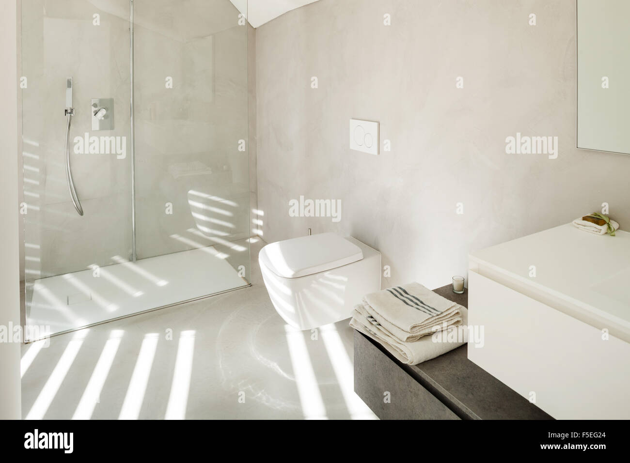 Architecture, interior of a modern house, white bathroom Stock Photo ...