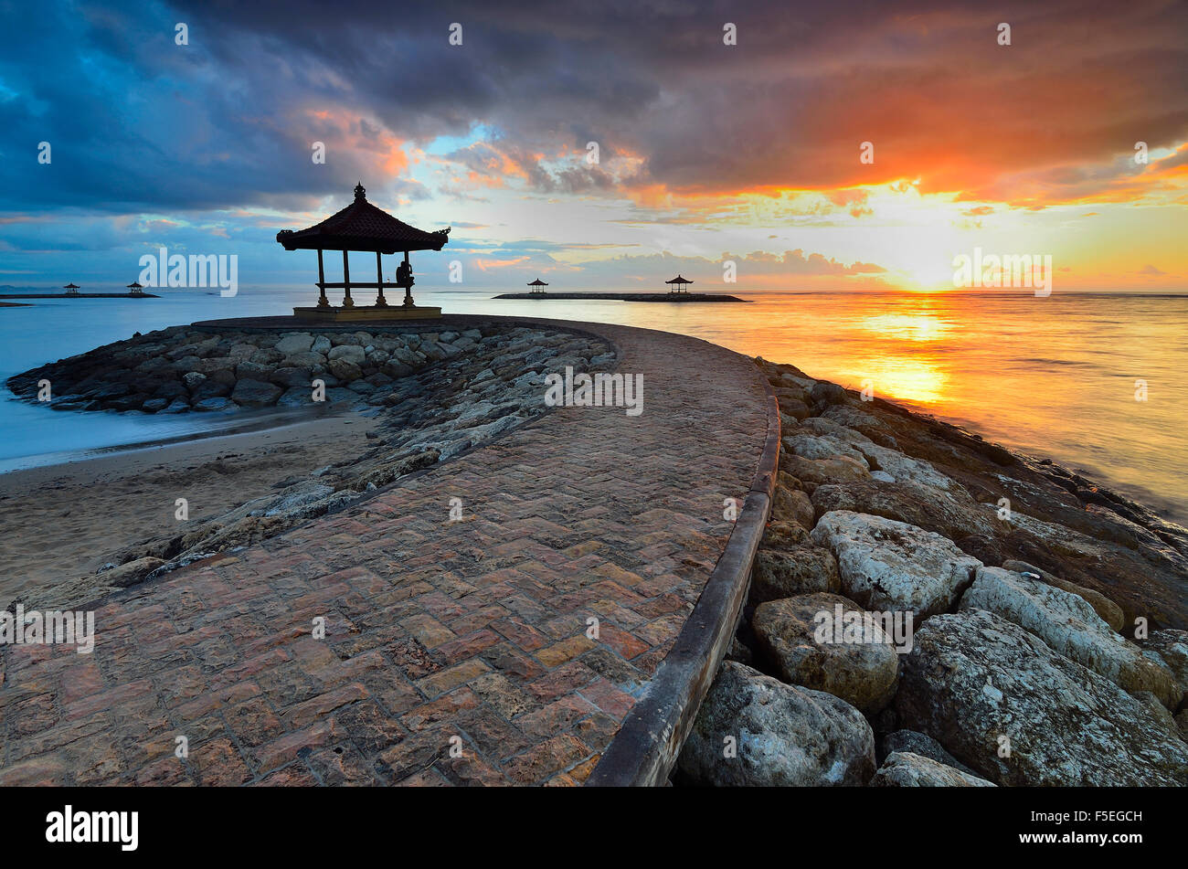 Gazebo by the sea, Sanur, Bali, Indonesia Stock Photo
