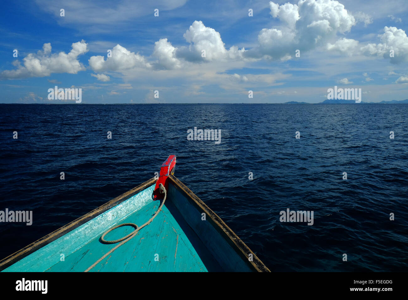 Bow of a boat at sea, Mabul Island, Sabah, Malaysia Stock Photo