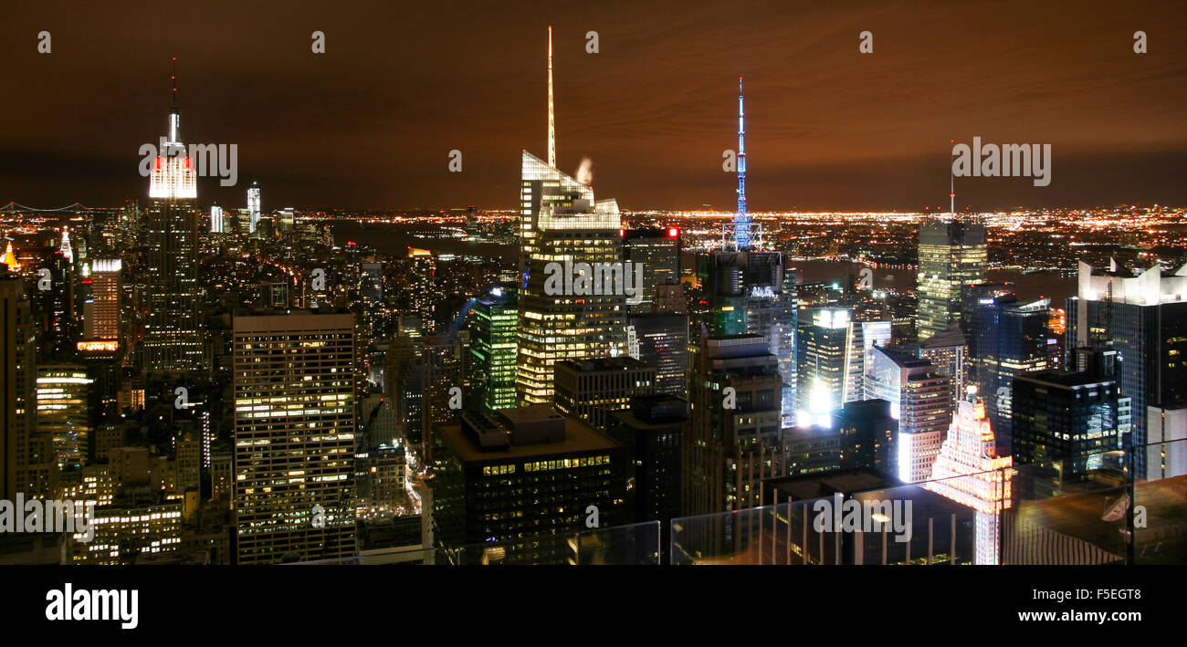 New York skyline at night, United States Stock Photo