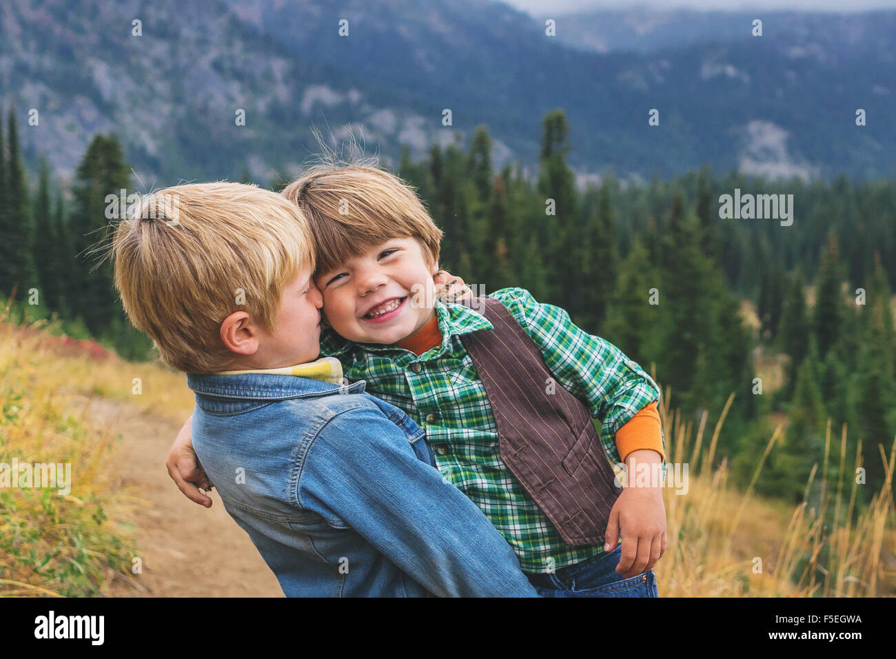 Two smiling boys messing about Stock Photo
