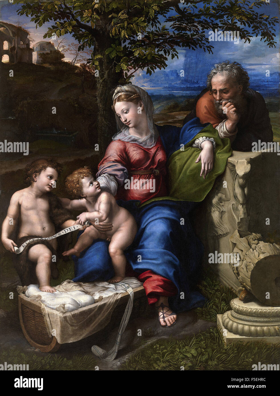 Raffaello Sanzio - Raffaello - The Holy Family with an Oak Tree Stock Photo
