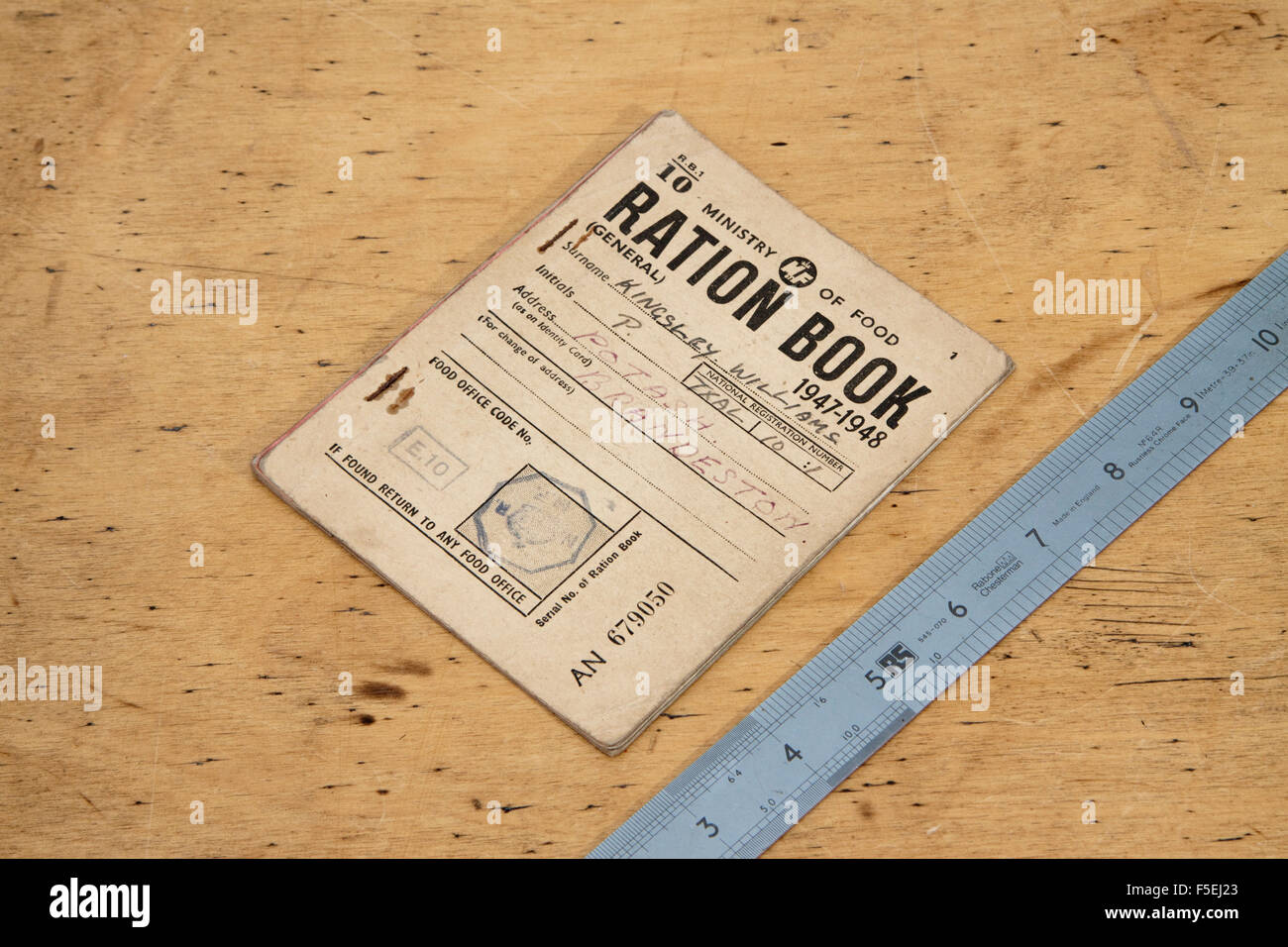 1947-1948 ration book in the name of Kingsley Williams of the Suffolk village Brandeston Stock Photo