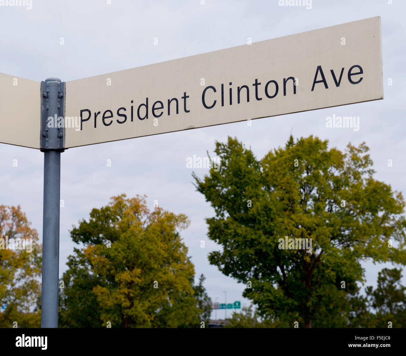 President Clinton Ave in front of the President Clinton Library in Little Rock,Arkansas. Stock Photo