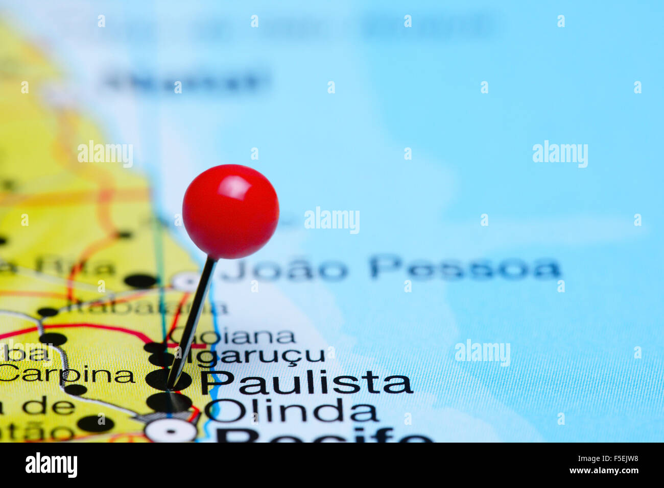 Paulista pinned on a map of Brazil Stock Photo