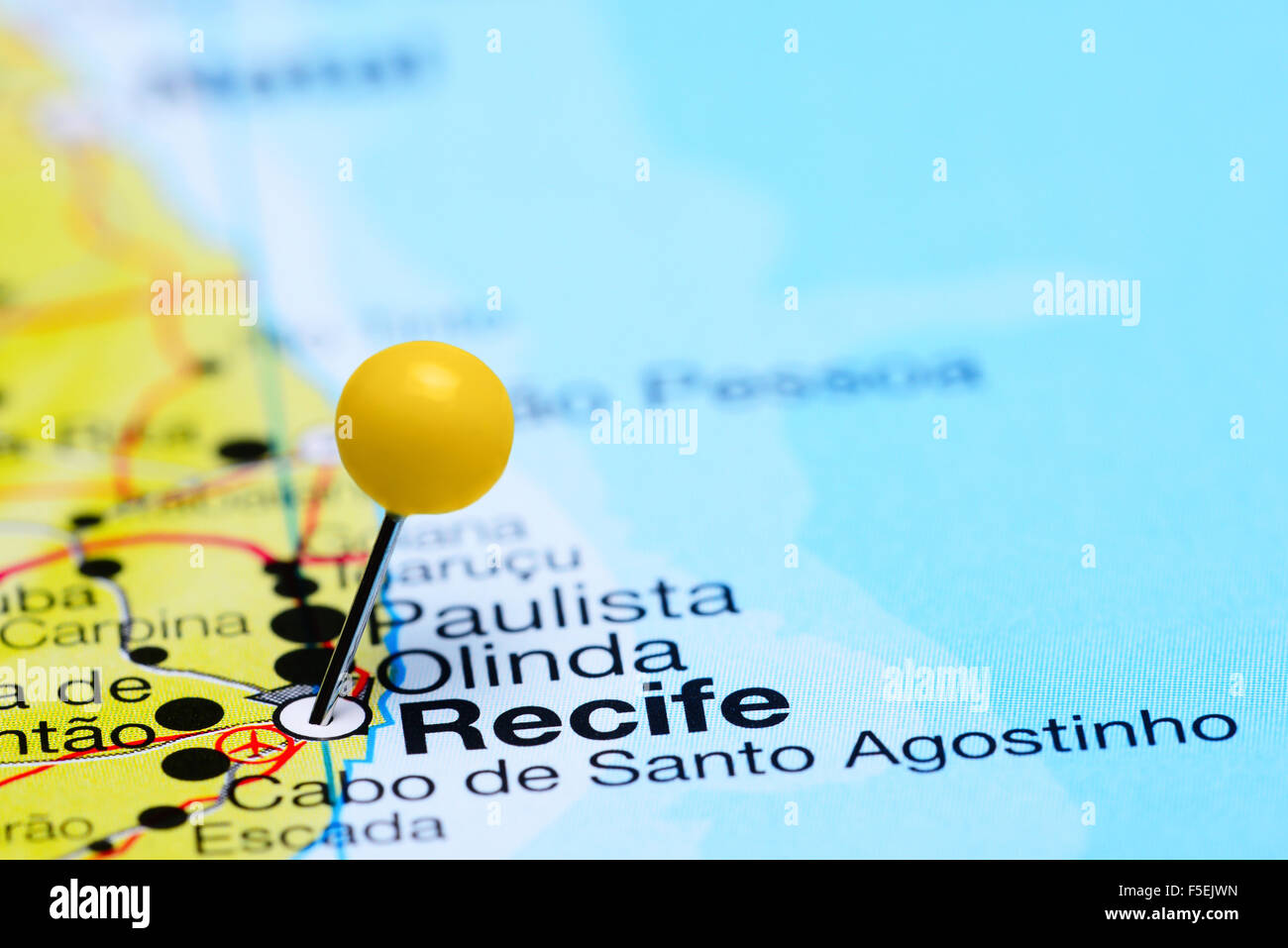 Recife pinned on a map of Brazil Stock Photo