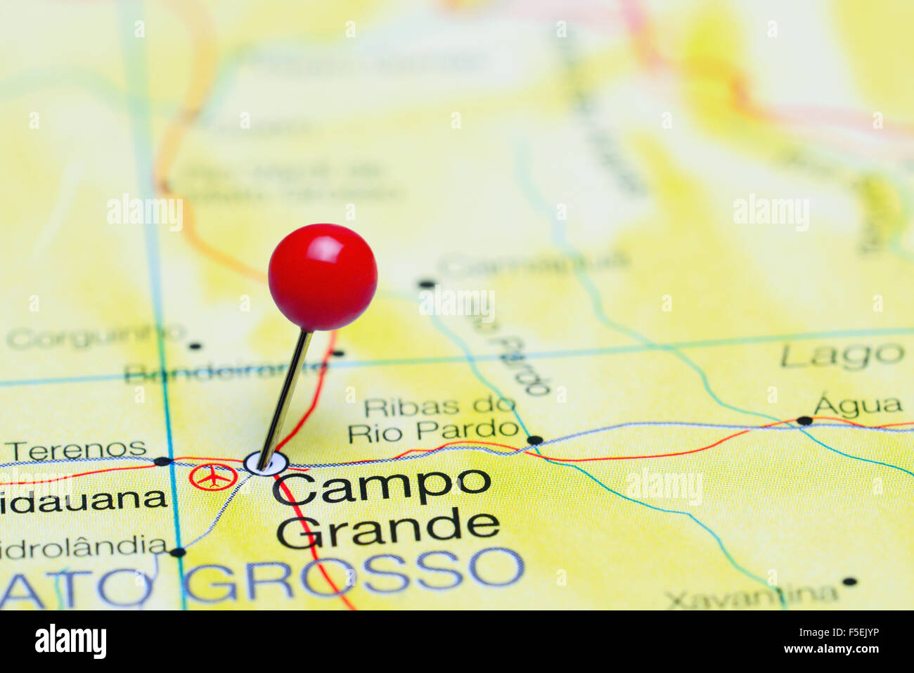 Campo Grande pinned on a map of Brazil Stock Photo