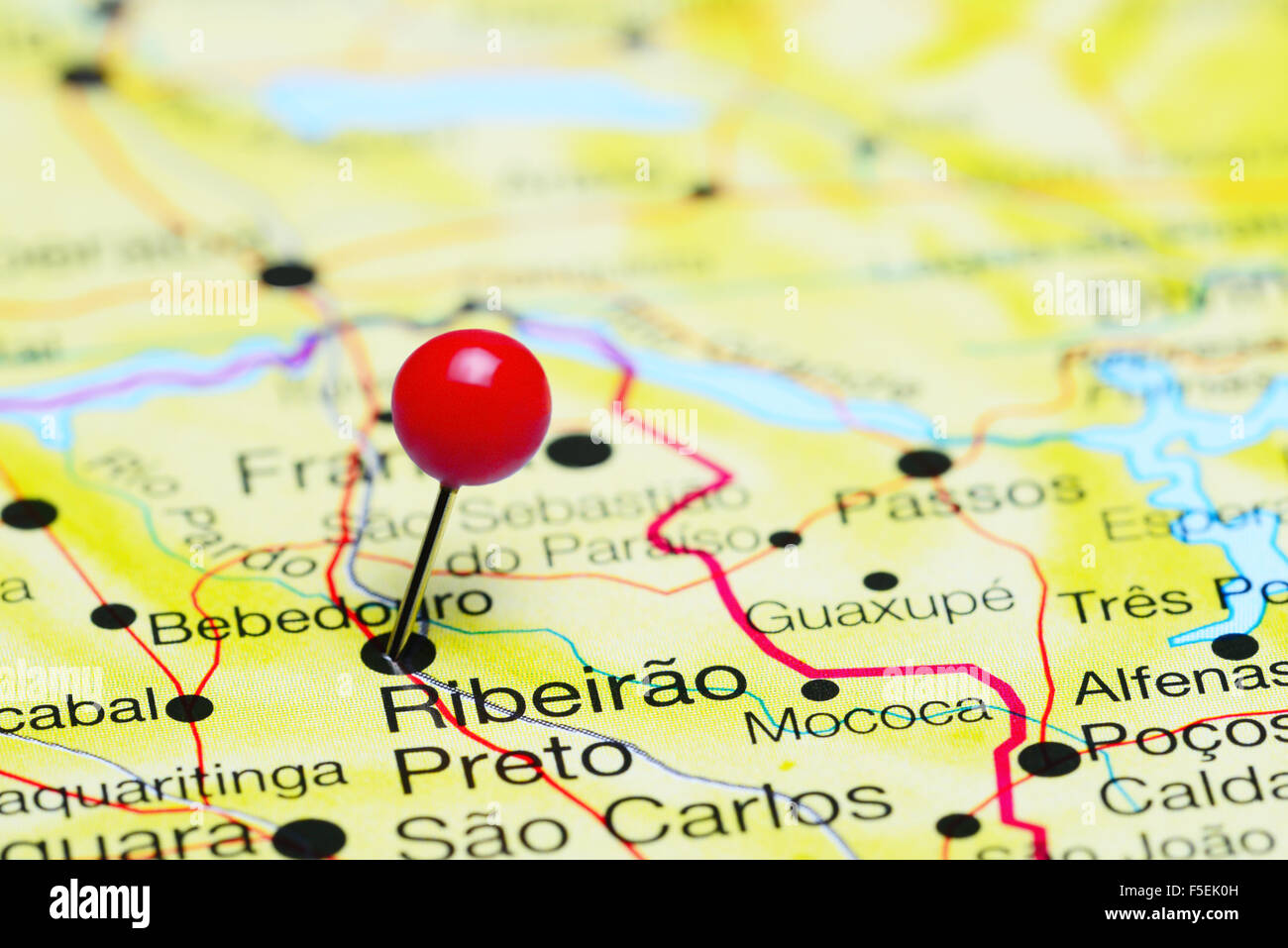 Ribeirao Preto pinned on a map of Brazil Stock Photo